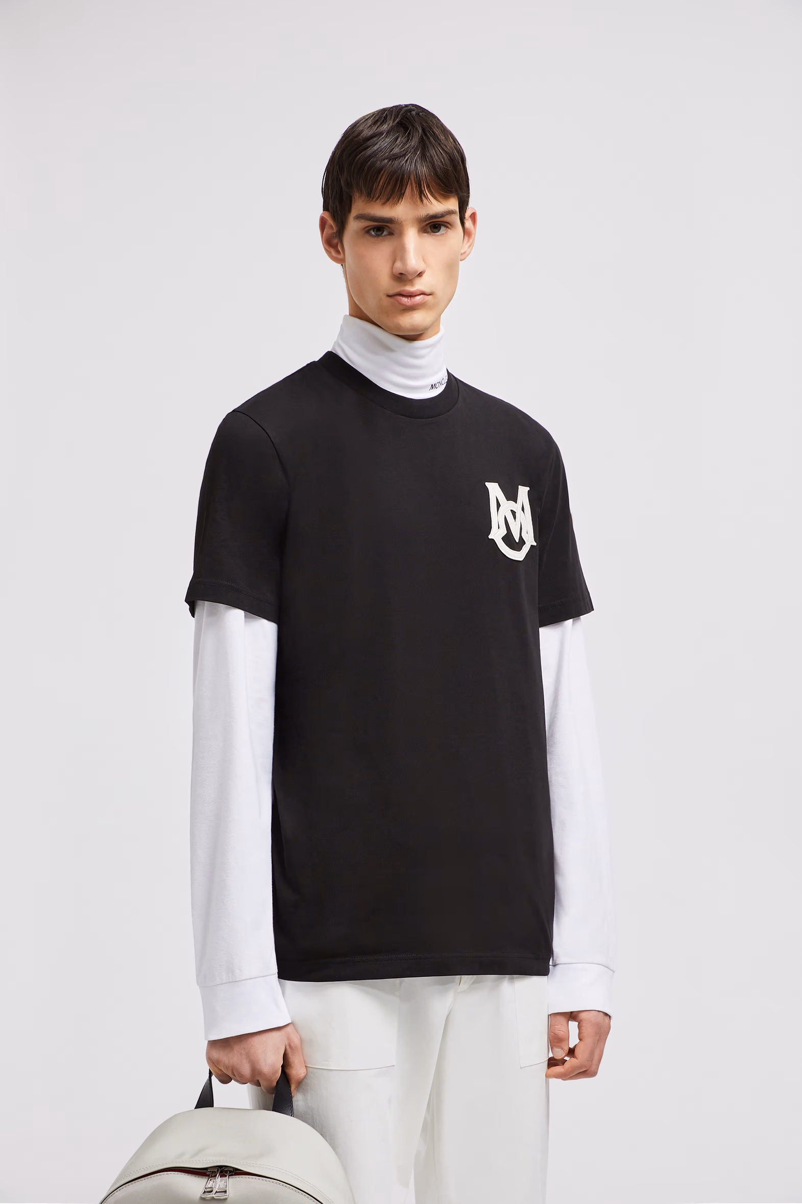 Camiseta de algodón con monograma Hombre Negro Moncler 0